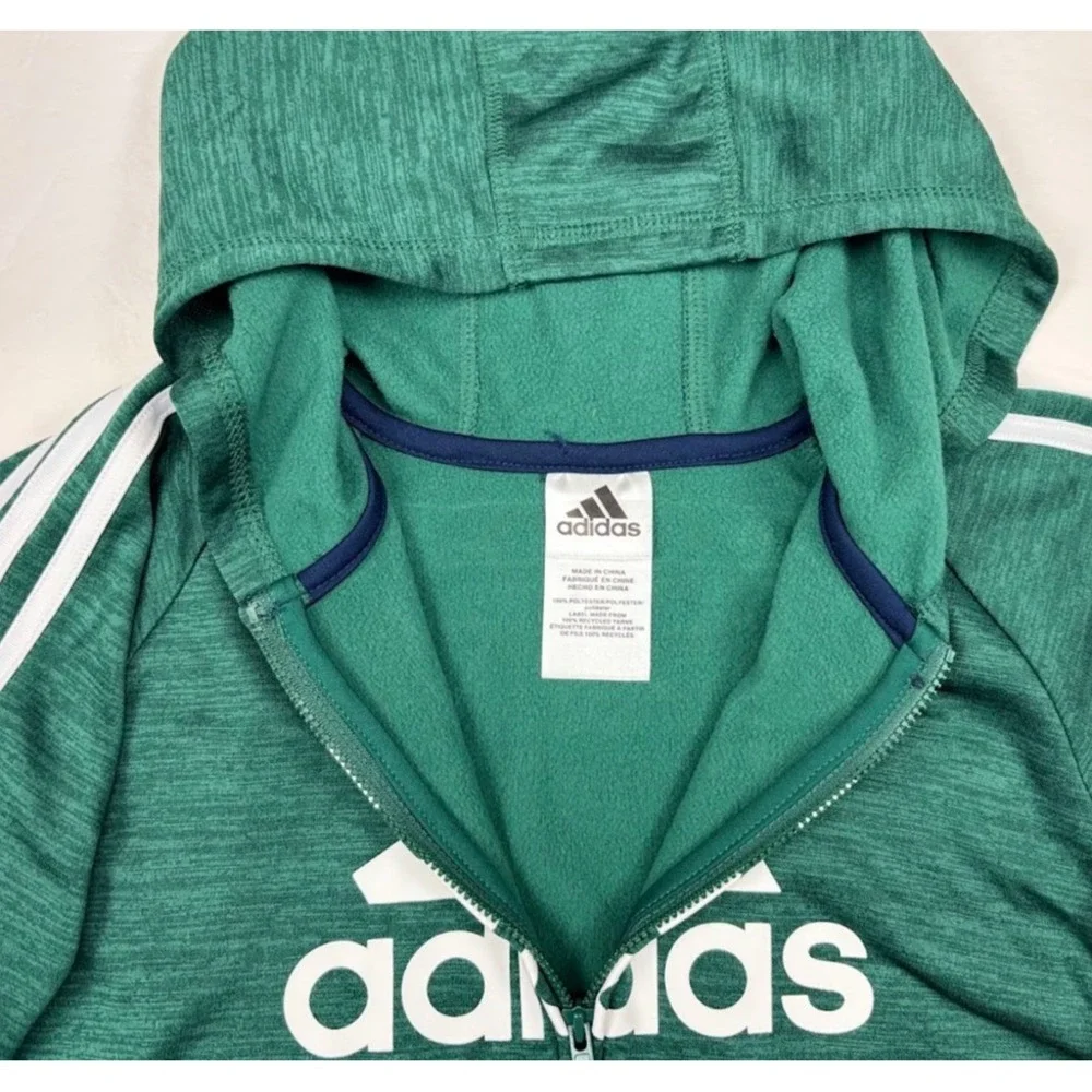 Adidas Boys Track Jacket Sz 7 Green Blue Color Block Logo Full Zip 3 Stripe NEW‎